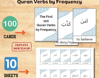 Flashcards of The First 100 Quran VERBS by Frequency| 100 Quran VERBS Cards with English Translation| Quran Vocabulary