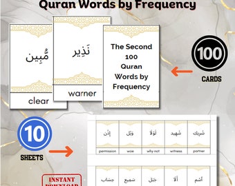Flashcards of The Second 100 Quran Words by Frequency| 100 Quran Words Cards with English Translation| Quran Vocabulary