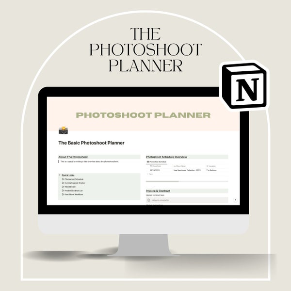 Photoshoot Planner Notion Template For Photographers and Content Creators. Easy To Use Notion Template for Photoshoots