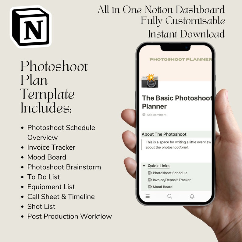 Photoshoot Planner Notion Template for Photographers and Content