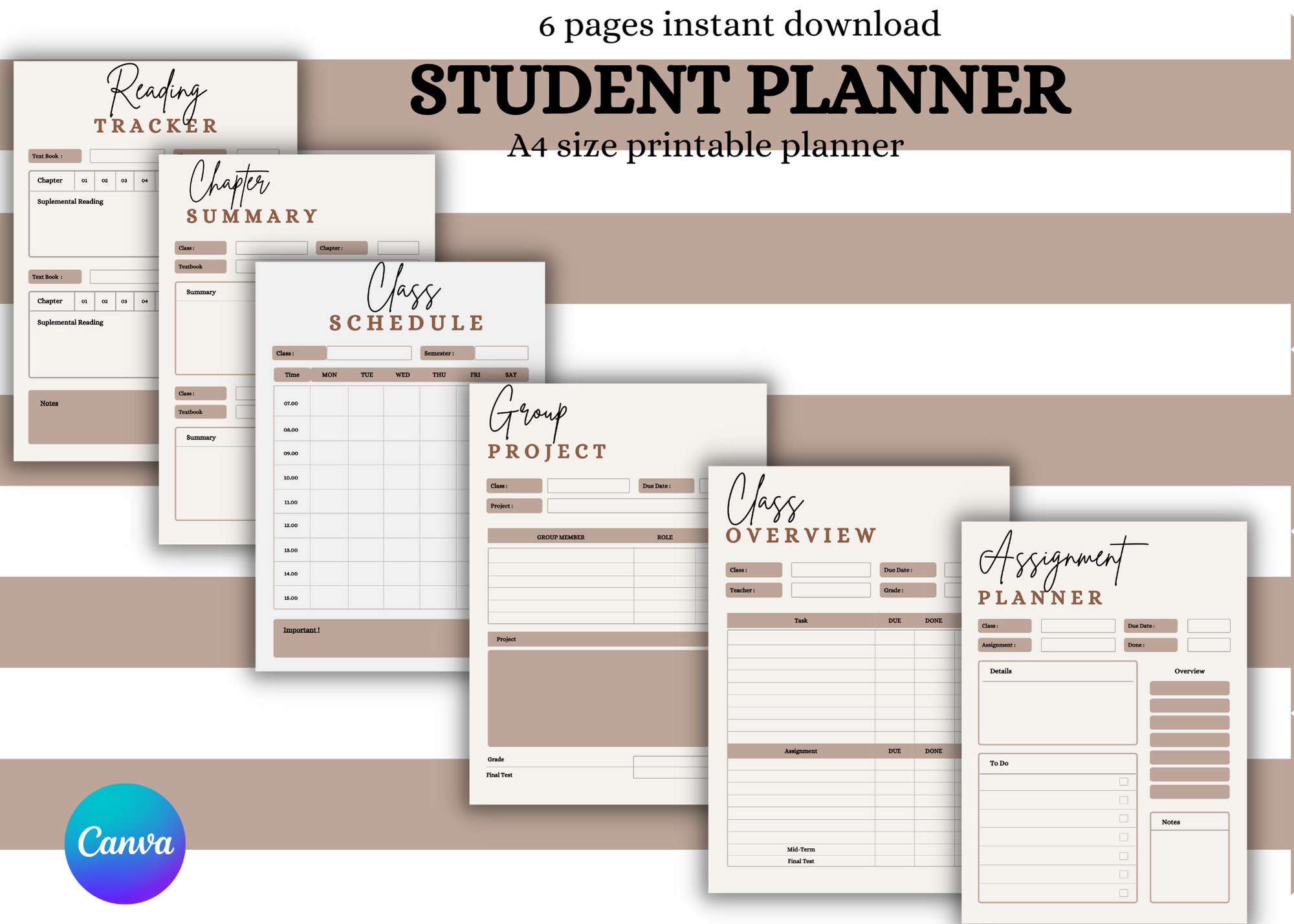 Printable Planner, Printable Student Planner Bundle, Study Planner ...