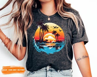 Retro Tropical summer Shirt,Women's Beach Shirt,Summer Shirt for Women,Island Vacation Shirt,Beach Lover Gift, Summer Trip tee, tropical tee
