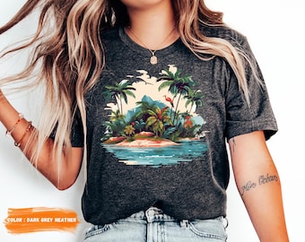 Retro Tropical summer Shirt,Women's Beach Shirt,Summer Shirt for Women,Island Vacation Shirt,Beach Lover Gift, Summer Trip tee, tropical tee
