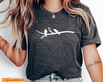Cottagecore Bird and Flower Shirt, Folk Art, TShirt, Bird Lover Shirt, Bird Gift, Flower Gift, Gift For Her, Valentines day gift, Love birds