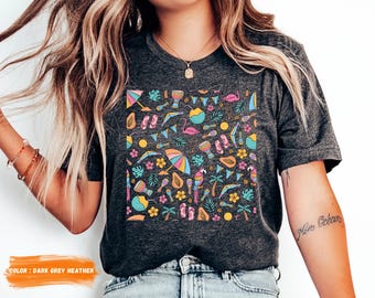 Retro Tropical summer Shirt,Women's Beach Shirt,Summer Shirt for Women,Island Vacation Shirt,Beach Lover Gift, Summer Trip tee, tropical tee