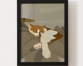 Cozy Orange & White Cat Digital Art | Relaxing Cat Illustration | Printable Cat Wall Art | Pet Lover Home Decor | Instant Download