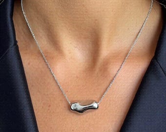 Sterling Silver Irregular Necklace – Minimalist Asymmetric Pendant Jewelry Gift