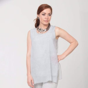 Sleveless, 2 layered, Flared, Plus Size Grey Top