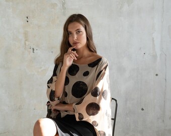 Dotted Blouse - Beige and Black