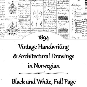 May include: Black and white vintage page with handwritten text and architectural drawings in Norwegian. The page is dated 1894.