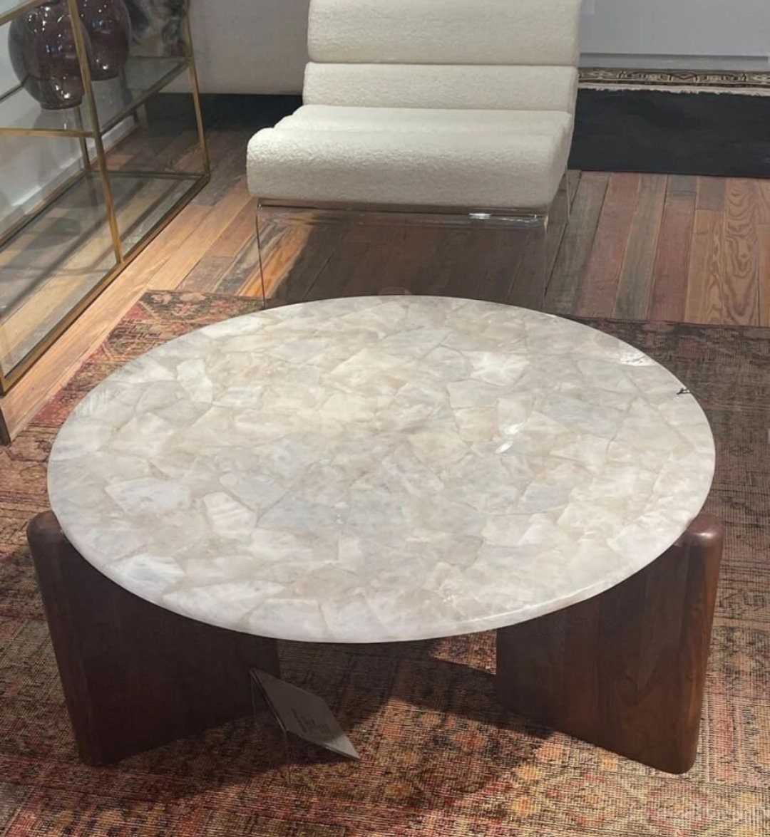 White Quartz Round Table Top Perfect for Coffee, Center, Dine, and