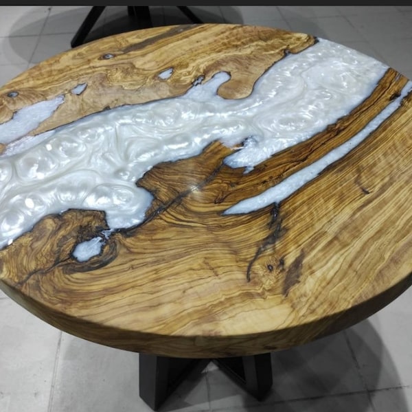 White Epoxy table,  Round table for living room, Round table for dining area, Round resin table, Table for dining area/ Coffee table