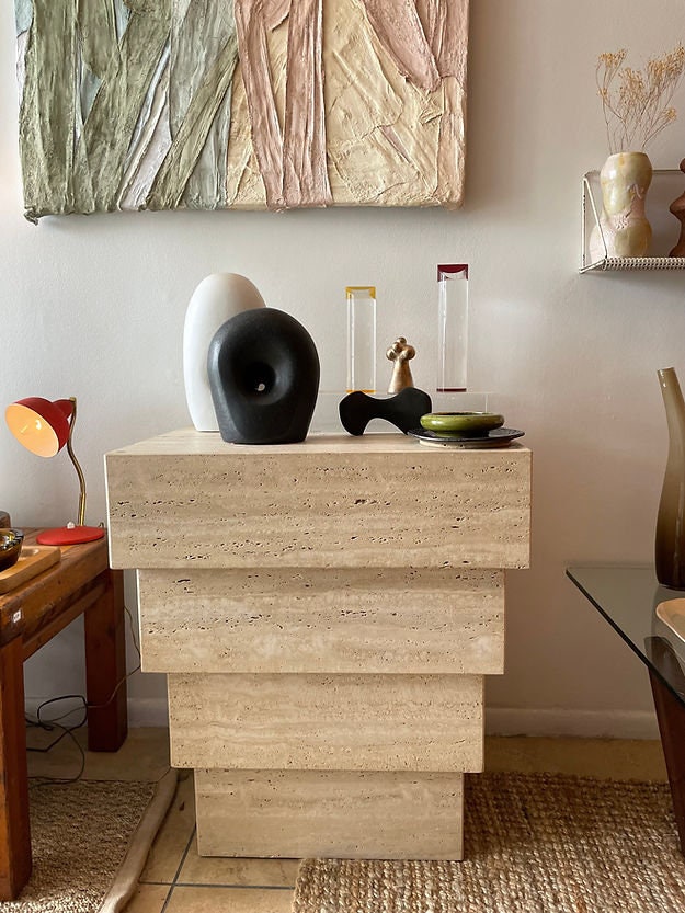 Travertine Pedestal Table for Bed Room End Table, Bedside Table, Corner ...
