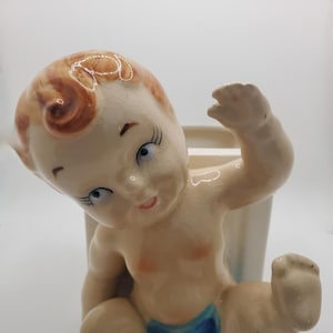 Vintage Napco S291A Ceramic Baby Planter ABC Blocks Nursery Red Haired Boy