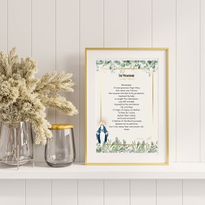 The Memorare Catholic Prayer to Mary Prayer Card  DIGITAL DOWNLOAD Catholic Art Wall Decor Christian Prayer Art 5x7 Prayer Card