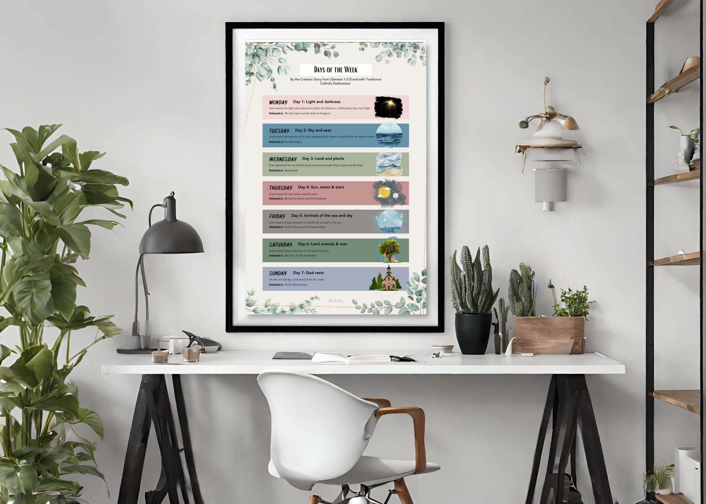 Catholic days of the week poster calendar teaching poster wall decor