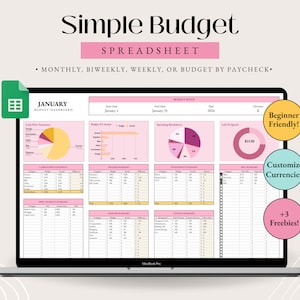 Pianificatore di budget semplice Fogli Google Foglio di calcolo del budget bisettimanale Busta paga Monitoraggio delle spese del budget Foglio di calcolo del budget mensile Budget settimanale