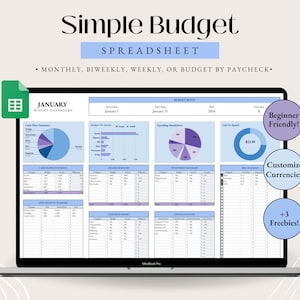Pianificatore di budget semplice Fogli Google Foglio di calcolo del budget bisettimanale Busta paga Monitoraggio delle spese del budget Foglio di calcolo del budget mensile Budget settimanale