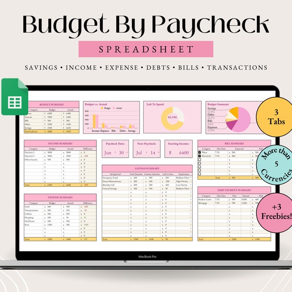 Hoja de cálculo de presupuesto quincenal Presupuesto de nómina Plantilla de presupuesto de Google Hojas de cálculo de Google Seguimiento de presupuesto Seguimiento de gastos Hoja de cálculo de presupuesto por nómina