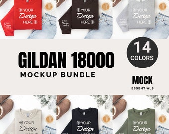 Sudadera Gildan 18000, paquete de maquetas, paquete de maquetas de cuello redondo G180, maqueta Flatlay, maqueta de Navidad, maqueta de Navidad, maquetas de invierno Gildan 18000