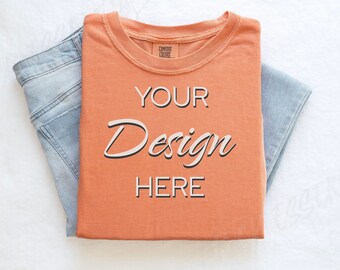 Melon Comfort Colors C1717 Mockup Flat Lay, Orange Tshirt Mock-up, Folded Shirt Mock, Simple Comfort Colors Mocks, Folded Flatlay Mockup