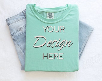 Chalky Mint Comfort Colors C1717 Mockup Flat Lay, Green Tshirt Mock-up, Folded Shirt Mock, Simple Comfort Colors Mocks, Folded Flatlay Mock