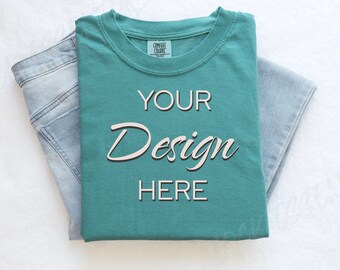 Seafoam Comfort Colors C1717 Mockup Flat Lay, Green Tshirt Mock-up, Folded Shirt Mock, Simple Comfort Colors Mocks, Folded Flatlay Mockup