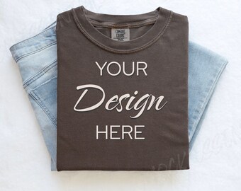 Espresso Comfort Colors C1717 Mockup Flat Lay, Brown Tshirt Mock-up, Folded Shirt Mock, Simple Comfort Colors Mocks, Folded Flatlay Mockup
