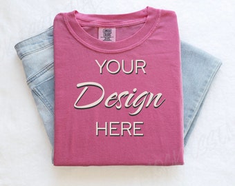Crunchberry Comfort Colors C1717 Mockup Flat Lay, Pink Tshirt Mock-up, Folded Shirt Mock, Simple Comfort Colors Mocks, Folded Flatlay Mockup