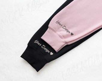 Gildan 18000 Sleeve Sweatshirt Mockup, Black And Light Pink Sweater Mock Up, Couple Sleeve Mockup, Valentines Day Black And Pink Mockup