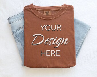 Yam Comfort Colors C1717 Mockup Flat Lay, Orange Tshirt Mock-up, Folded Shirt Mock, Simple Comfort Colors Mocks, Folded Flatlay Mockup