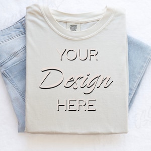 Ivory Comfort Colors C1717 Mockup Flat Lay, Beige Tshirt Mock-up, Folded Shirt Mock, Simple Comfort Colors Mocks, Folded Flatlay Mockup