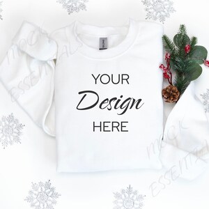 Gildan 18000 Mockup, Flat lay White Mockup 18000, Christmas Sweatshirt Mockup, White Gildan Mock, Folded Flatlay Crewneck White Mockup 18000