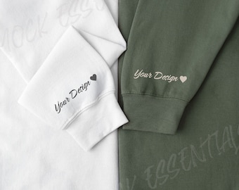 Gildan 18000 Sleeve Sweatshirt Mockup, White And Military Green Sleeve Sweater Mock Up, Valentines Sleeve Mockup, Mr Mrs Wedding Mockup