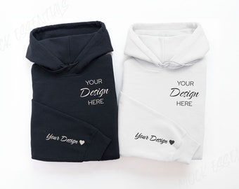 Mockup manica Gildan bianco e nero 18500 Mockup coppia Mr Mrs Wedding Mockup Gildan Felpa con cappuccio 18500 Maglione piegato Mock up