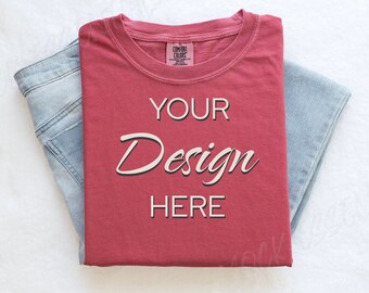 Watermelon Comfort Colors C1717 Mockup Flat Lay, Red Tshirt Mock-up, Folded Shirt Mock, Simple Comfort Colors Mocks, Folded Flatlay Mockup