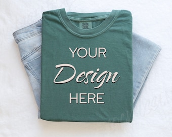 Verde claro Comfort Colors C1717 Mockup Flat Lay, Mock-up de camiseta verde, Mock de camisa doblada, Mocks de colores de confort simples, Mock Flatlay doblado