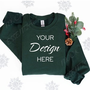 Gildan 18000 Mockup, Flat lay Forest Green Mockup 18000, Christmas Sweatshirt Mockup, Green Gildan Mock, Folded Flatlay Crewneck Mockup