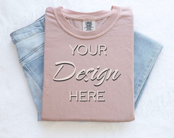 Peachy Comfort Colors C1717 Mockup Flat Lay, Beige Tshirt Mock-up, Folded Shirt Mock, Simple Comfort Colors Mocks, Folded Flatlay Mockup