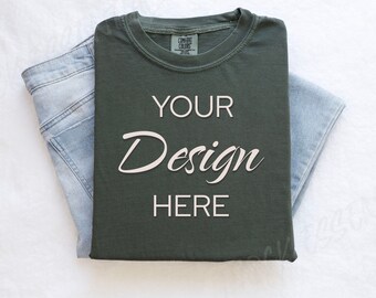 Moss Comfort Colors C1717 Mockup Flat Lay, Green Tshirt Mock-up, Folded Shirt Mock, Simple Comfort Colors Mocks, Folded Flatlay Mockup