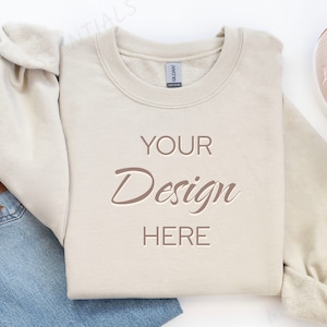 Gildan 18000 Mockup, Flat lay Sand Mockup 18000, Fall Sweatshirt Mockup, Sand Gildan Mock Autumn, Folded Flatlay Crewneck Beige Mockup 18000