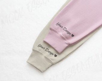 Gildan 18000 Sleeve Sweatshirt Mockup, Sand And Light Pink Sweater Mock Up, Couple Sleeve Mockup, Valentines Day Sand And Pink Mockup