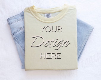 Banana Comfort Colors C1717 Mockup Flat Lay, Yellow Tshirt Mock-up, Folded Shirt Mock, Simple Comfort Colors Mocks, Folded Flatlay Mockup