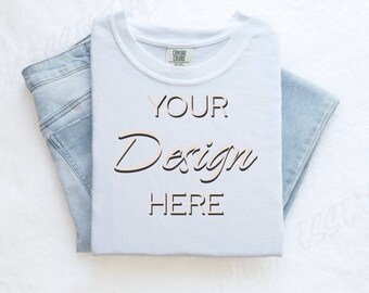 White Comfort Colors C1717 Mockup Flat Lay, White Tshirt Mock-up, Folded Shirt Mock, Simple Comfort Colors Mocks, Folded Flatlay Mockup