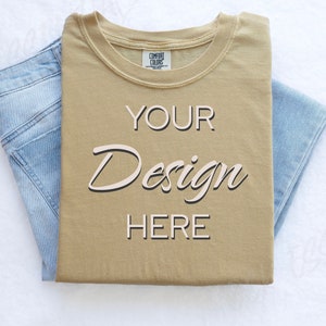 Mustard Comfort Colors C1717 Mockup Flat Lay, Yellow Tshirt Mock-up, Folded Shirt Mock, Simple Comfort Colors Mocks, Folded Flatlay Mockup