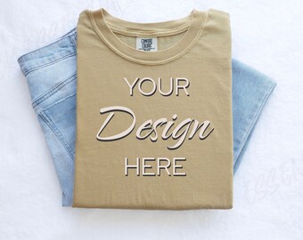 Mustard Comfort Colors C1717 Mockup Flat Lay, Yellow Tshirt Mock-up, Folded Shirt Mock, Simple Comfort Colors Mocks, Folded Flatlay Mockup