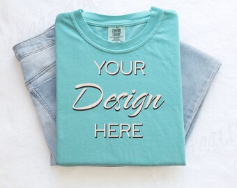 Island Reef Comfort Colors C1717 Mockup Flat Lay, Blue Tshirt Mock-up, Folded Shirt Mock, Simple Comfort Colors Mocks, Folded Flatlay Mockup