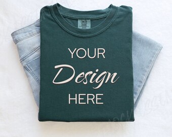 Bluespruce Comfort Colors C1717 Mockup Flat Lay, Green Tshirt Mock-up, Folded Shirt Mock, Simple Comfort Colors Mocks, Folded Flatlay Mockup