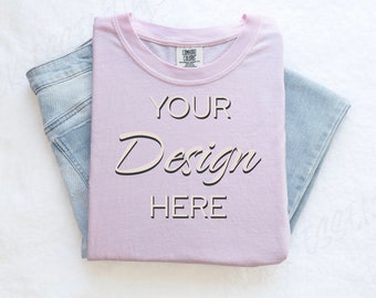 Blossom Comfort Colors C1717 Mockup Flat Lay, Pink Tshirt Mock-up, Folded Shirt Mock, Simple Comfort Colors Mocks, Folded Flatlay Mockup