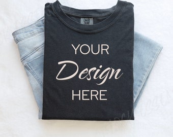 Pepper Comfort Colors C1717 Mockup Flat Lay, Black Tshirt Mock-up, Folded Shirt Mock, Simple Comfort Colors Mocks, Grey Folded Flatlay Mock